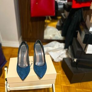 Gibellieri Made in Italy Teal Suede Pumps with Leather Trim